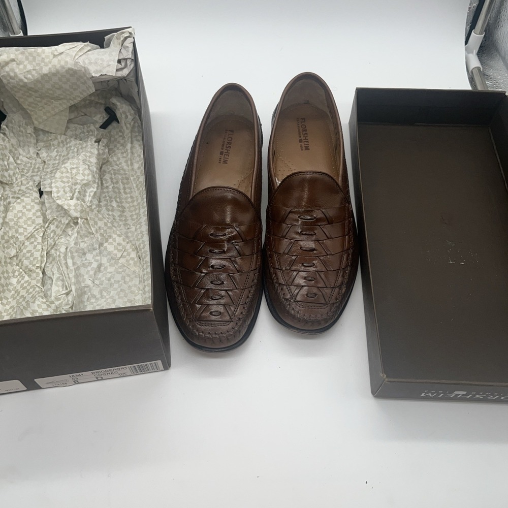 Florsheim Bridgeport Woven Leather Dress Loafers Mens Size 8 D Cognac